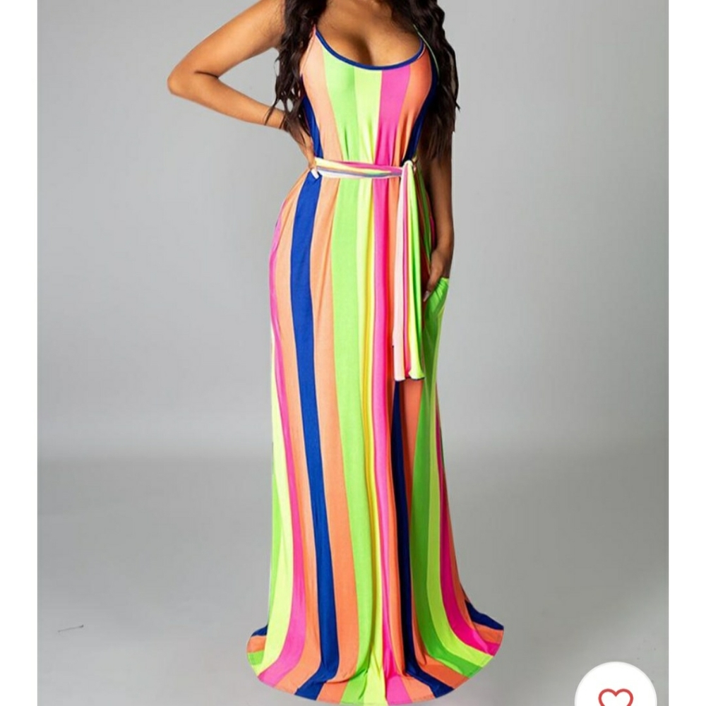 🏆HP🏆Colorful Striped Spaghetti Strap Maxi Dress